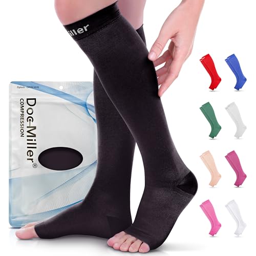 Doc Miller Open Toe Compression Socks 15-20 mmHg X-Large Regular Black (Unisex)