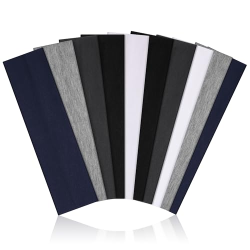 10-Pack Non-Slip Cotton Headbands for Sports & Yoga - Black, Gray, White, Blue