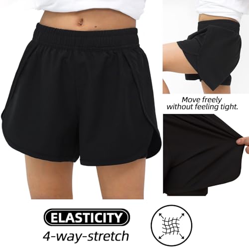 MEILONGER Girls 2-in-1 Swim Shorts Bathing Suit Black 10-12 Kids Quick Dry Boardshorts