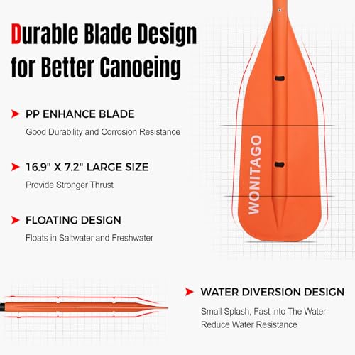 Adjustable Canoe Paddle - Collapsible 4-5 FT Aluminum Shaft - Orange