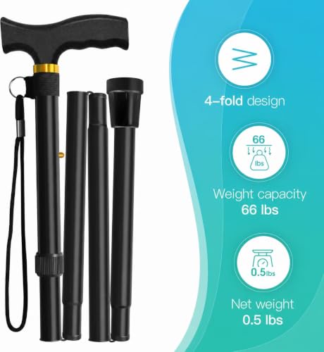 Folding Cane, Walking Poles with Adjustable Height, Canes for Men,
