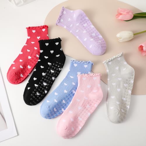 Polka Dot Pilates Socks with Grips - 6 Pairs, Multiple Colors