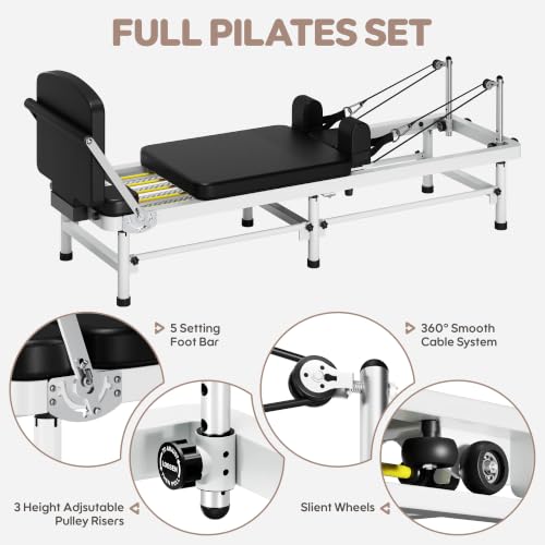 91'' Foldable Pilates Reformer Machine - White, 3 in 1 with High & Low Mode