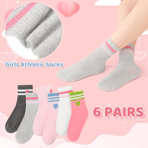 6 Pairs Kids Athletic Crew Socks - Comfortable Breathable Sport Socks
