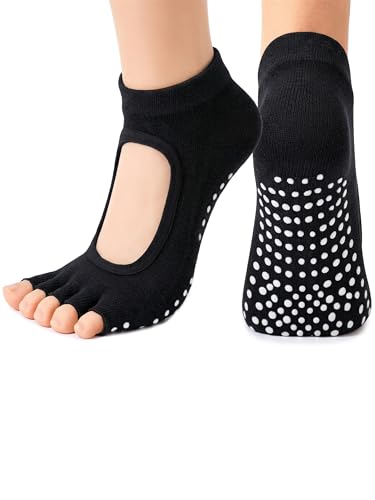 Non-Slip Pilates Toeless Socks with Grips for Women - 1 Pair Black