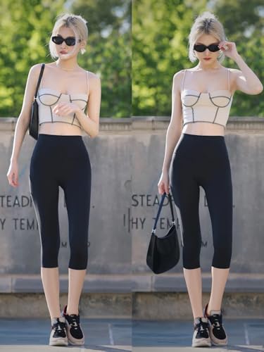 Women's High Waisted Capri Leggings - Buttery Soft, Tummy Control, 2 Pockets - Large-X-Large, 3 Pack Black