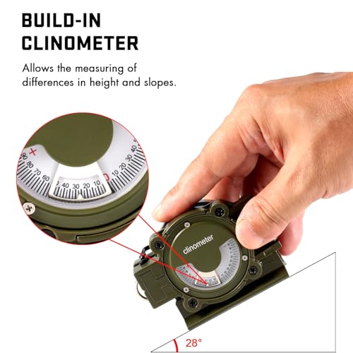 Multifunctional Military Navigation Compass with Inclinometer - Waterproof & Impact Resistant for Hiking and Camping