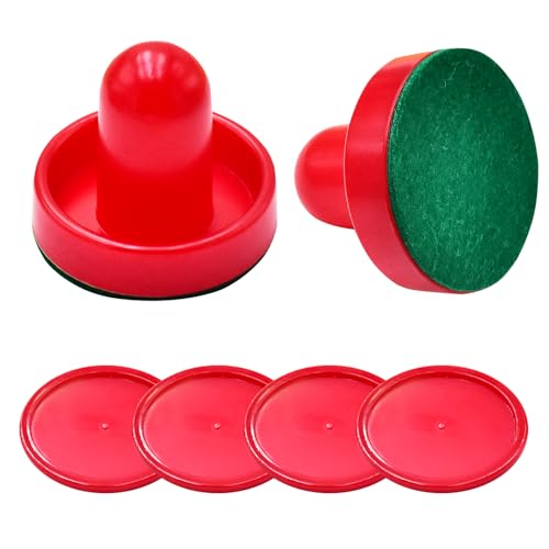 Air Hockey Pushers and Pucks Set - 2 Red Pushers & 4 Pucks
