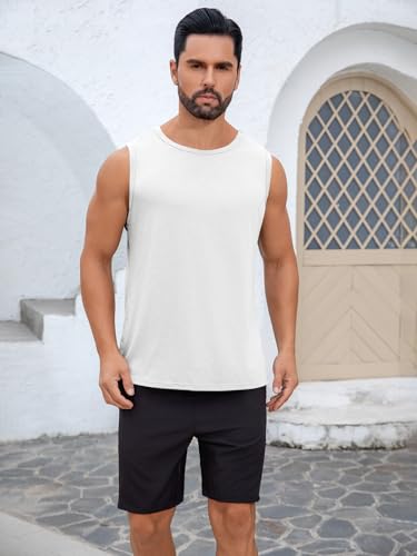 Mens Sleeveless Workout Tank Top - White, Large