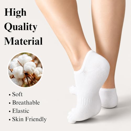 Soxsense Women’s No-Show Toe Socks Medium White - 4 Pairs, Premium Cotton