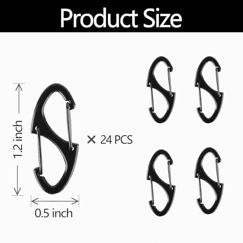 Mini Carabiner Backpack Zipper Locks - 24pcs Black Anti-Theft Clips