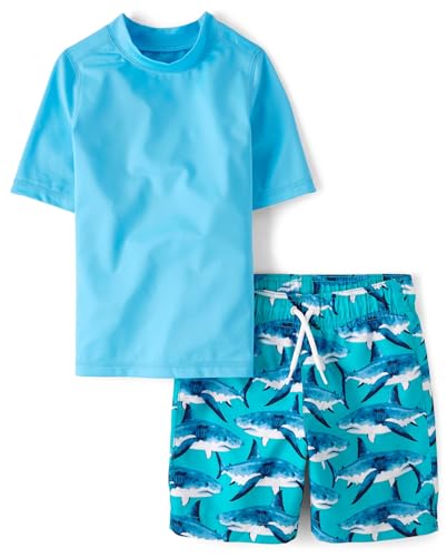 Children's Place Boys' X-Large Sea Sharks Rashguard & Swim Trunk 2-Piece Set