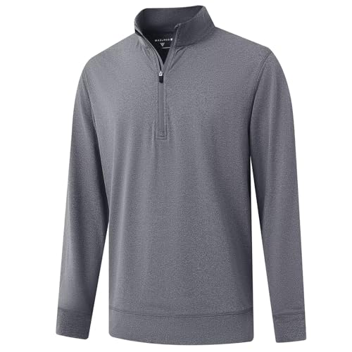 Men's Quarter Zip Pullover Golf Sweater - Moisture-Wicking Heather, Large, Black/Grey Heather