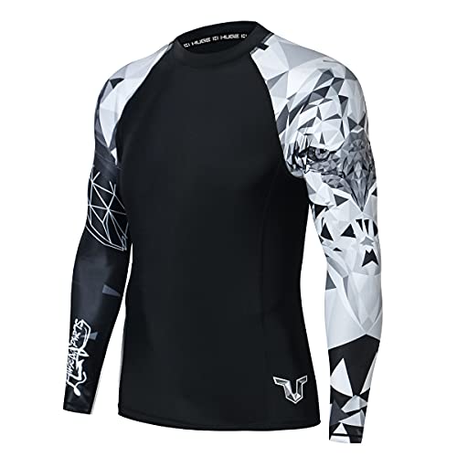 Mens Long Sleeve Swim Shirt - BJJ Rash Guard UPF 50+ - Large Eagle