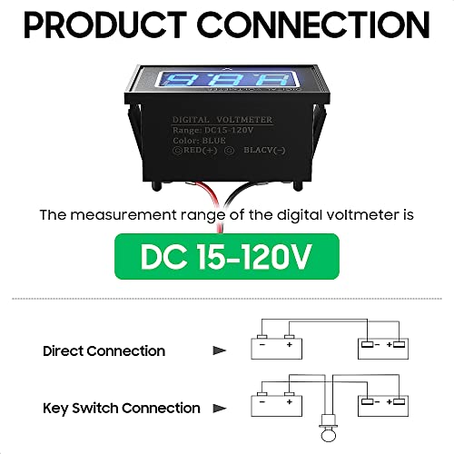 10L0L Waterproof Blue Digital LED Golf Cart Battery Voltage Meter - 10L0L