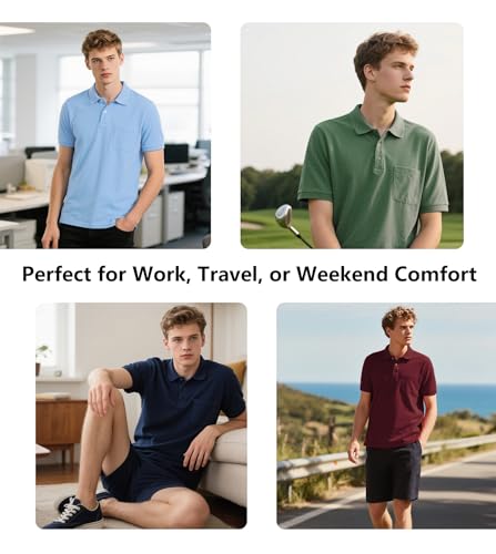 Men's Polo Shirts 7 Pack - Moisture-Wicking Short Sleeve Outdoor Golf & Athletic Shirts