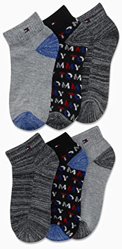 Kids Performance Cushioned Ankle Socks 6 Pack - Large Black Grey