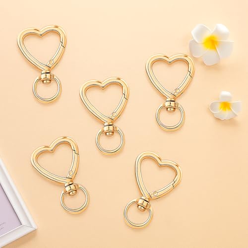 SyhirNmly Gold Heart Keychain Clip - Durable Zinc Alloy Carabiner for Keys & Accessories, 30 Pack