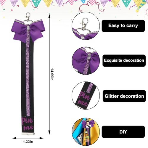 Cheerleader Ribbon Keychain - Purple Glitter Cheer Pin for Bags