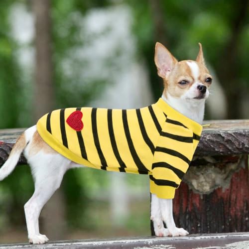Striped Dog T-Shirt for Small Dogs - Yellow - Small