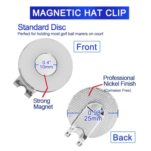 3-Pack Magnetic Golf Ball Marker Hat Clips - Nickel-Plated Alloy Holder