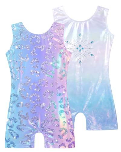 Wanyoo Gymnastics Leotard for Girls – Shiny Toddler Unitard with Colorful Design