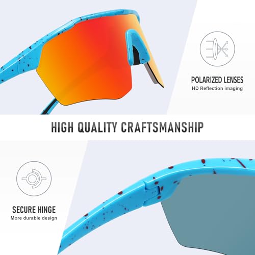 Kids Polarized Sports Sunglasses for Baseball Cycling - Blue/Red Mirror