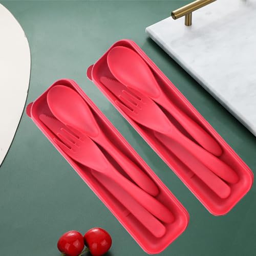 Reusable Travel Utensils Set - 2 Red Wheat Straw Cutlery