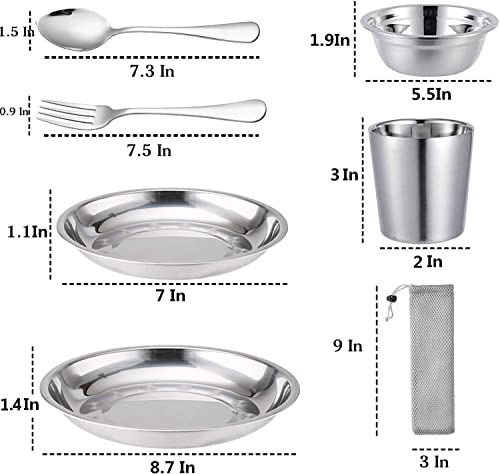 Stainless Steel Dinnerware Set for Camping - 26 Pieces for 4 People
