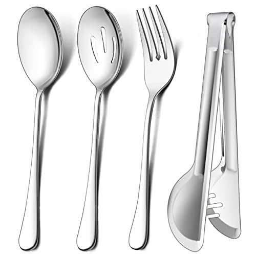 LIANYU Silver 12-Piece Serving Utensils Set - Large Stainless Steel Spoons & Forks