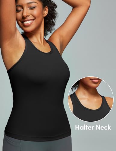 IUGA Built-In Bra Racerback Workout Tank Top for Women – Large, Black