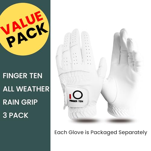 All Weather Grip Golf Gloves - Men’s 3 Pack, Left Hand, Large - White