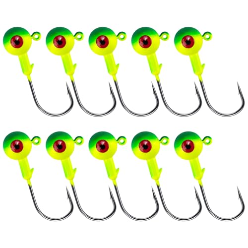 10-Pack Round Fishing Jig Heads - Green 1/8oz - High Carbon Steel Hooks