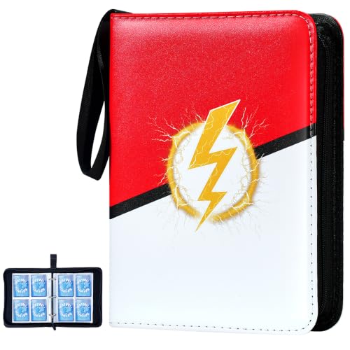 4-Pocket Card Binder with Removable Sleeves for MTG TCG Sports Cards - Red Lightning Bolt Design
