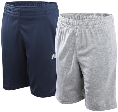 New Balance Boys' 2 Pack Moisture-Wicking Mesh Basketball Shorts, Sizes 8-20, Grey/Deep Blue, 14-16