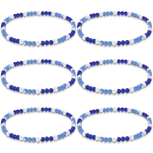 Baseball Beaded Necklace - 6 Pcs Bling Rhinestone Clay - Blue & White 20 Inch