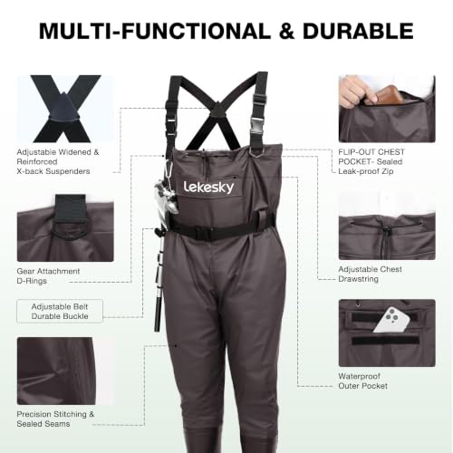 Lekesky M12 Brown Waterproof Fly Fishing Chest Waders with Boots Men Women