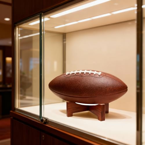 Natural Wood Football Display Stand for Sports Memorabilia