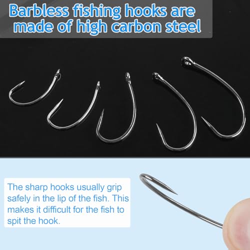200pcs Barbless Fishing Hooks Kit for Carp, Bass, Trout, Fly Tying & Bait Rigs