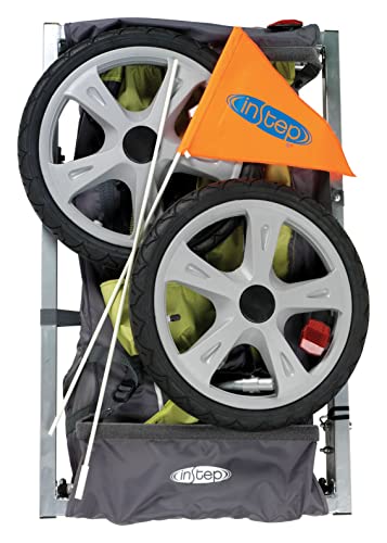 Child Bike Trailer with Folding Frame & 5-Point Harness - Green/Grey