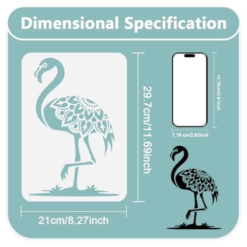 Flamingo Deco Wall Stencil Template 11.7 x 8.3 Inch Reusable Bird Stencil for Painting on Wood Wall Floor Fabric Furniture, Flamingo DIY Home Decor Craft Stencil