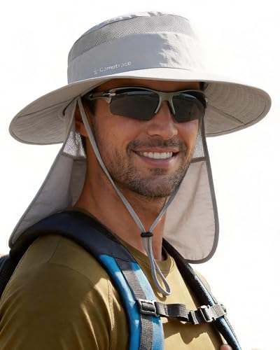 Camptrace One Size Grey Wide Brim UV Sun Hat with Neck Flap for Men & Women