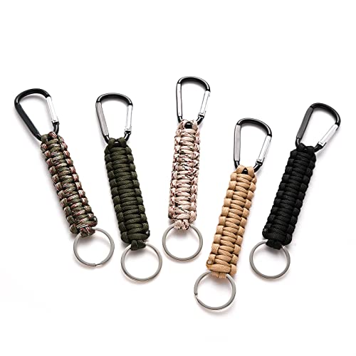 5-Pack Paracord Keychain Clips with Carabiner Lanyards for Outdoor Use