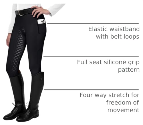 Full Seat Riding Tights with Silicon Grip - Medium, Black