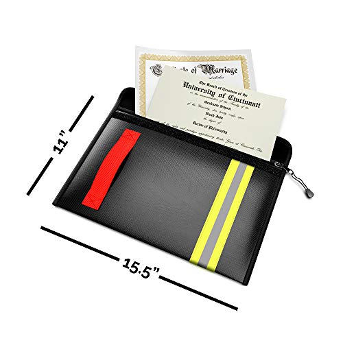 Fireproof & Water-Resistant Document Bag ? 15.5 x 11 x 3-inch Pouch for Legal Documents & Valuables - Double-Layered Zippered Protection ? Firefighter Designed (Black)