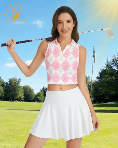 Women's Sleeveless Golf Tennis Tank Top - Pink Argyle, Large