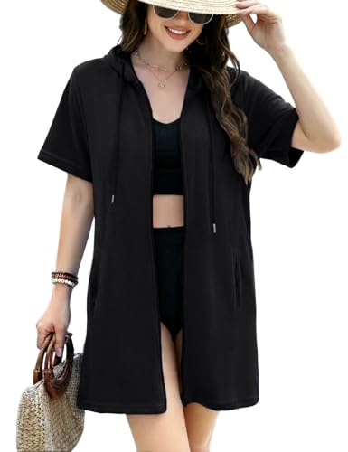 Gihuo Large Black Terry Cloth Swim Cover Up for Women – Beach Robe & Pool Towel Dress