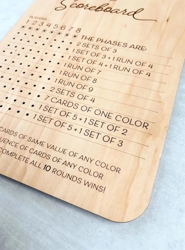 VDhwter Wooden Phase 10 Scoreboard and Round Tracker - 1pc Family Game Accessory