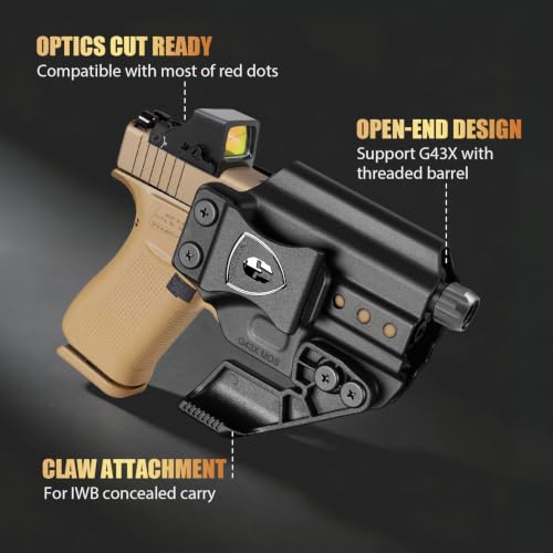 Warriorland IWB Holster with Optic Cut for Glock 43X/43X MOS/43/48 - Black, Right-Hand