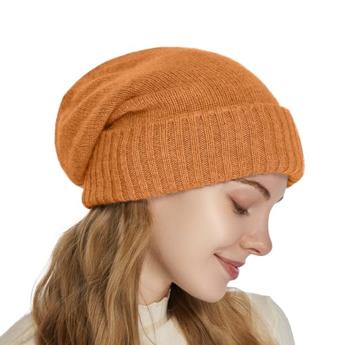 Satin-Lined Slouchy Beanie for Women - Winter Hat - Dark Orange
